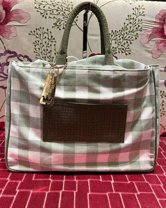 La Milanesa borsa in tessuto a quadri verde manici in ecosuede Mimosa