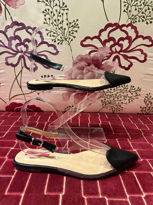 Love & roses ballerina cuore slingback vernice nero e pvc