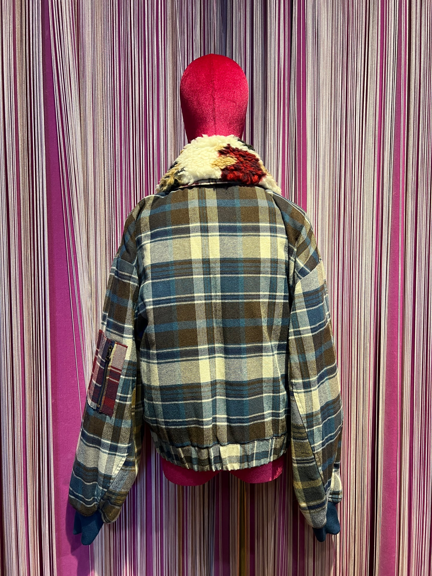 Front street bomber aviatore checked con collo removibile ecopelliccia