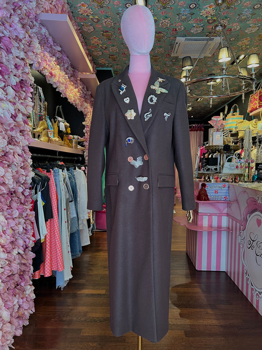 5 Progress cappotto doppiopetto con spille marrone scuro