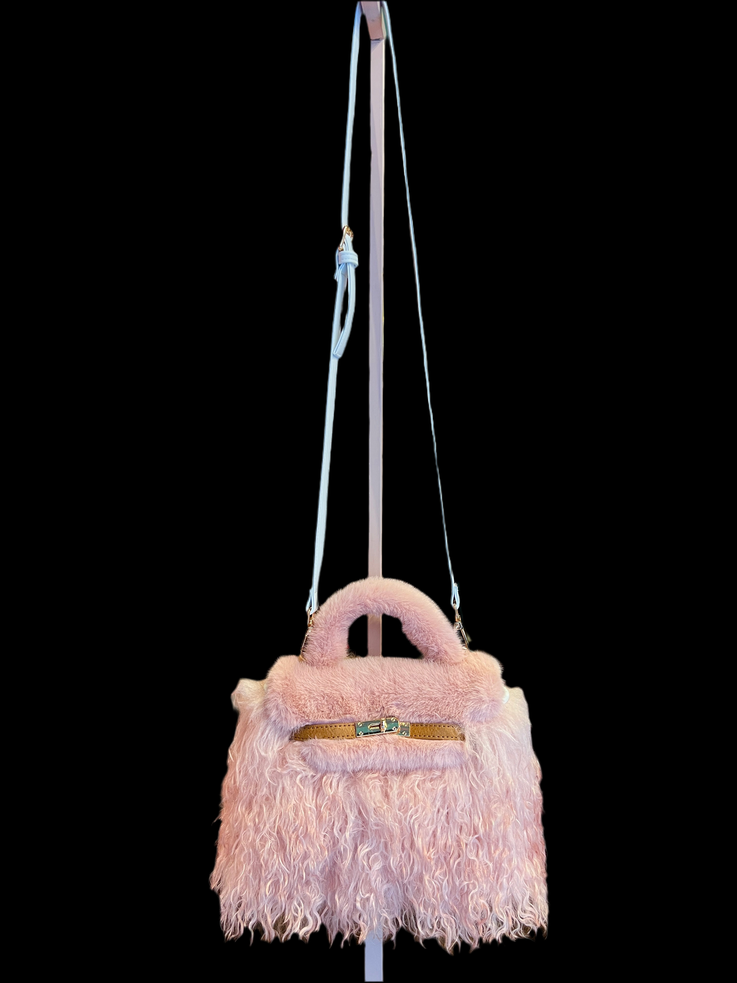 Show-up Milano borsa con tracolla in eco Mongolia ed ecopelle , colore rosa cipria