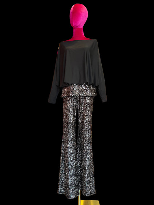 The room completo marrone blusa e pantalone di paillettes