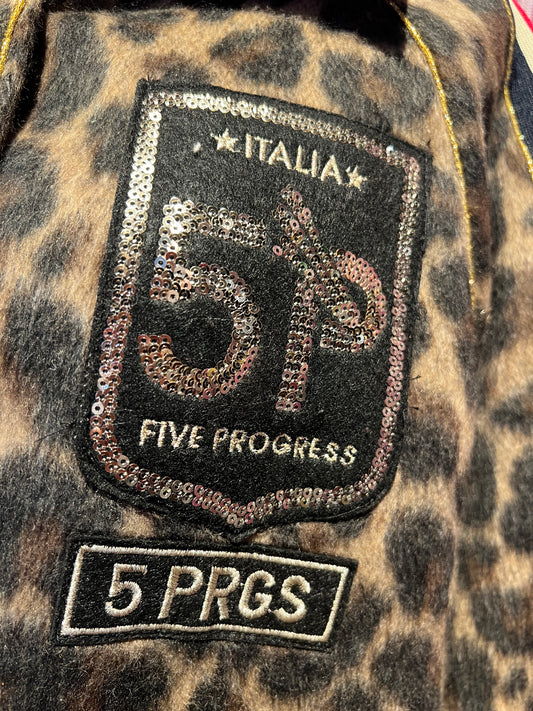 5 Progress cappotto lungo maculato  con patch di paillettes