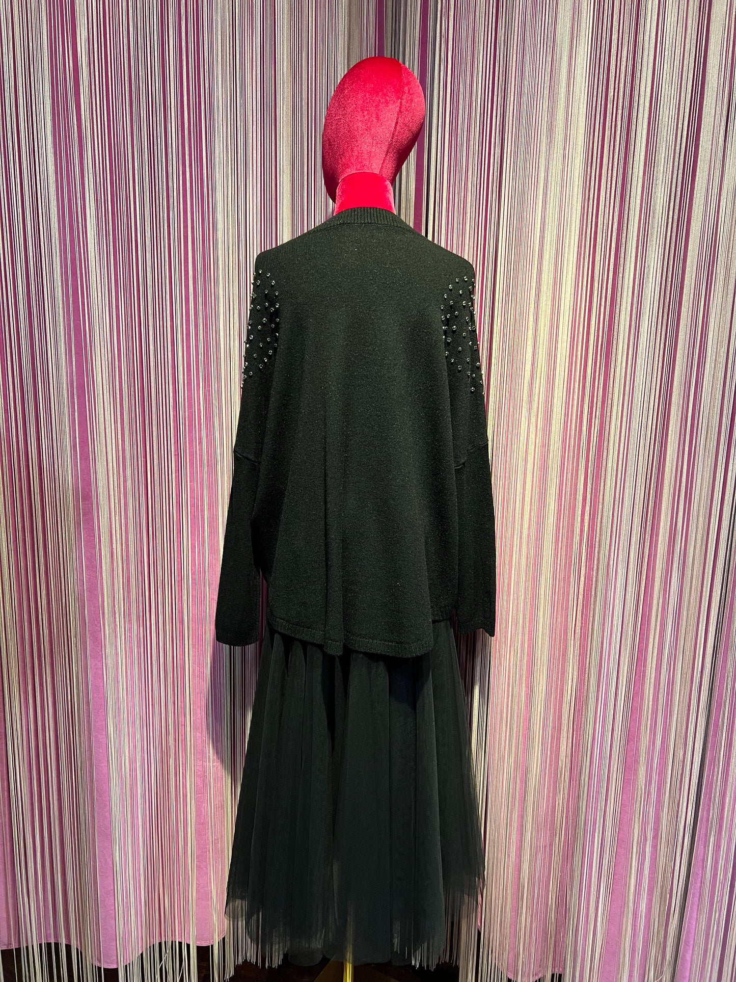 The room completo gonna tulle e maglia con zirconi nera