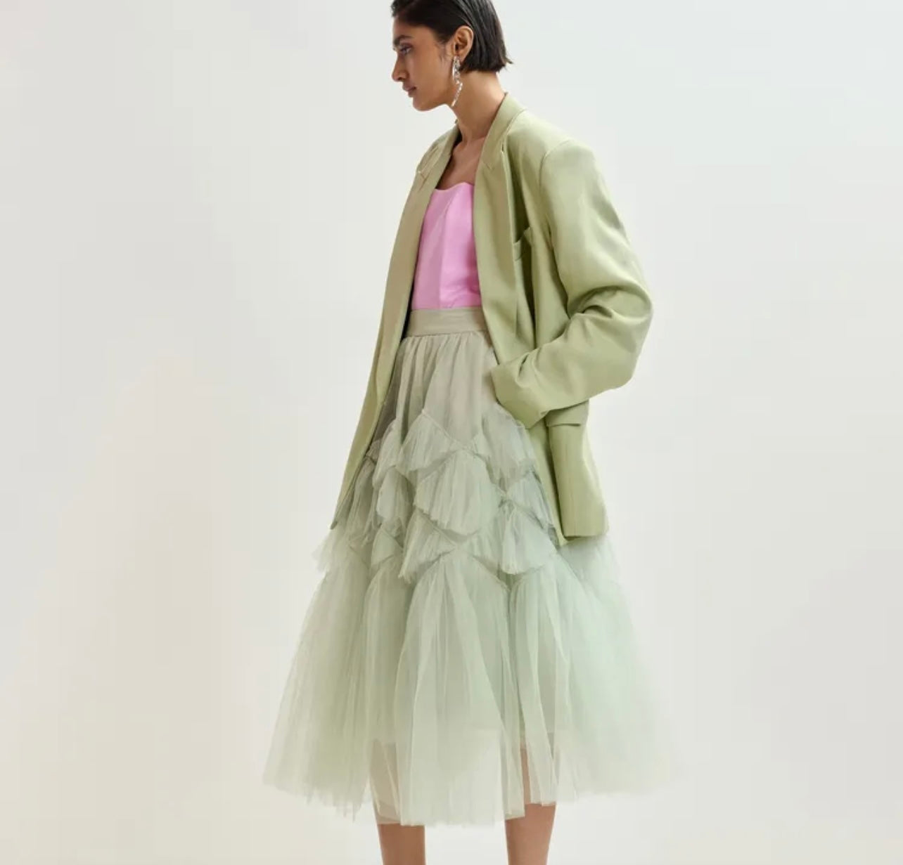 Essentiel antwerp -40% di sconto blazer over doppiopetto verde chiaro a taglio dritto