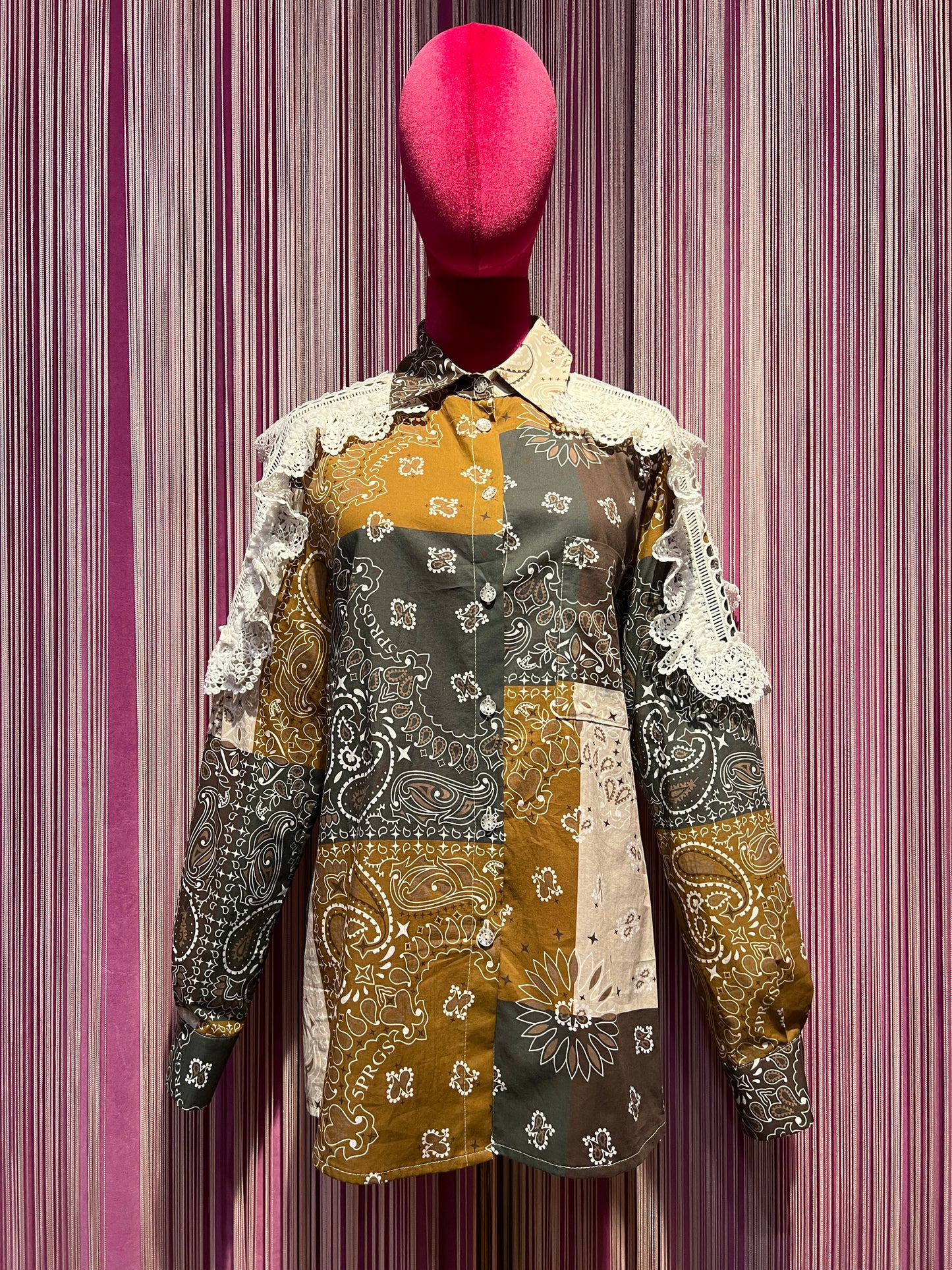 5 Progress camicia cotone fantasia bandana con applicazioni pizzo crochet