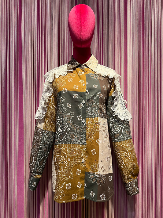 5 Progress camicia cotone fantasia bandana con applicazioni pizzo crochet