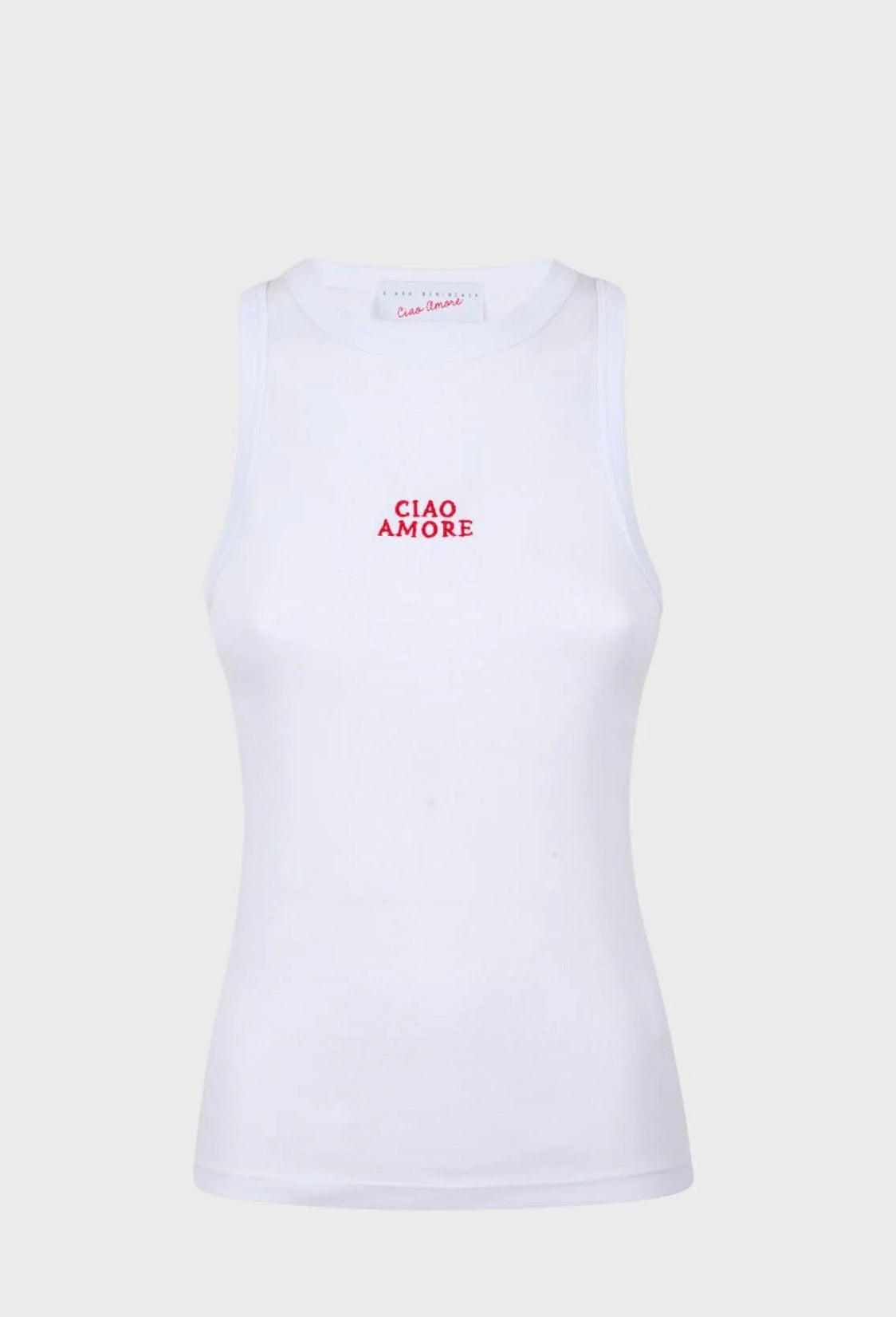 Giada Benincasa top bianco cotone scritta “ ciao amore “