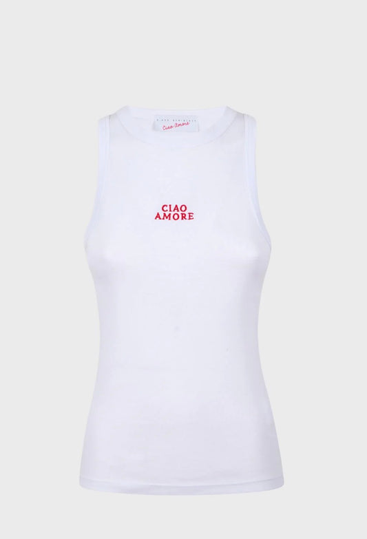 Giada Benincasa top bianco cotone scritta “ ciao amore “
