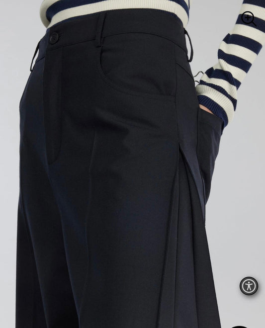 Semicouture pantalone in fresco lana nero quattro tasche gamba ampia Daria