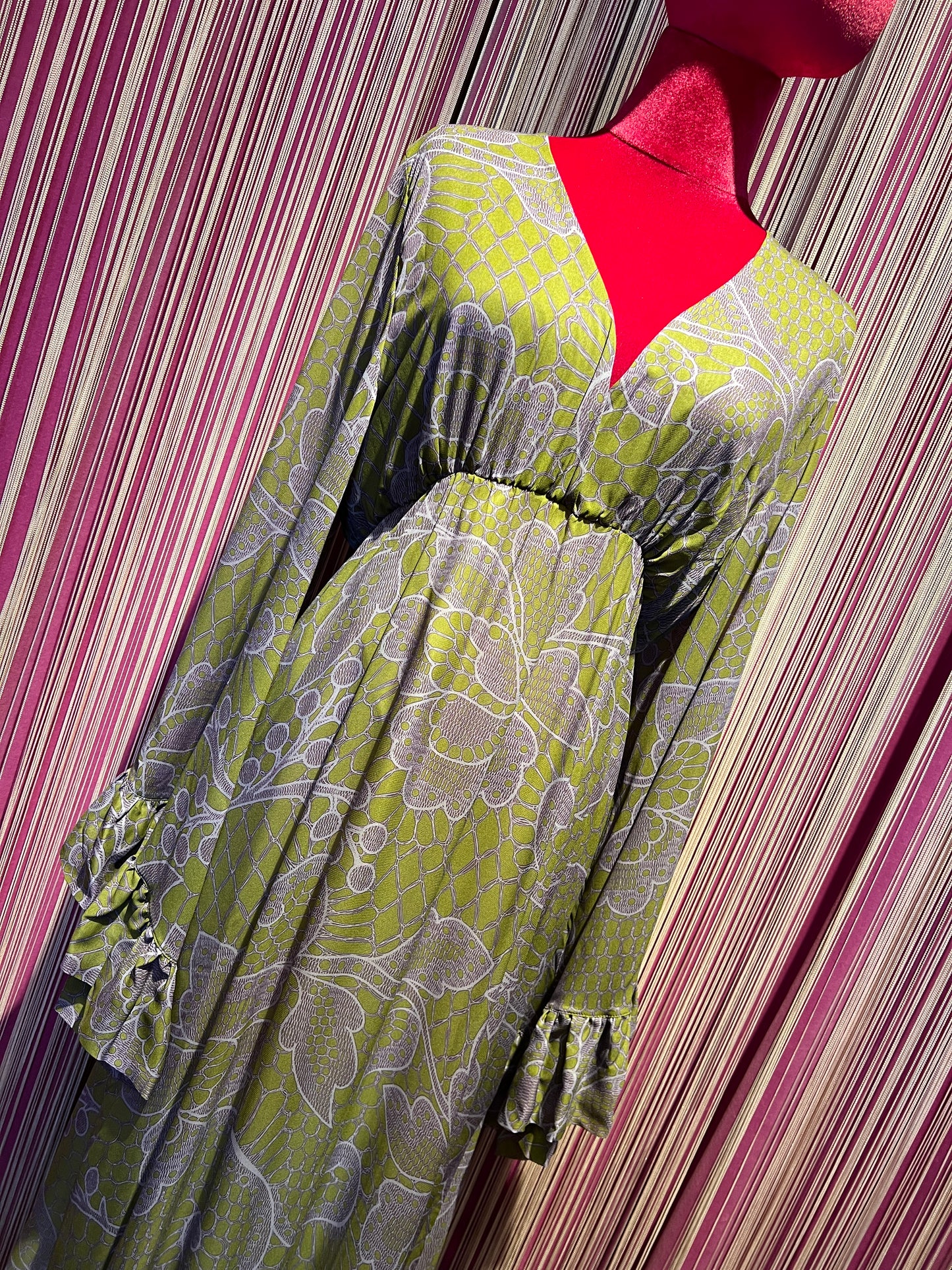 Pink memories abito kimono stampa pizzo glicine e verde