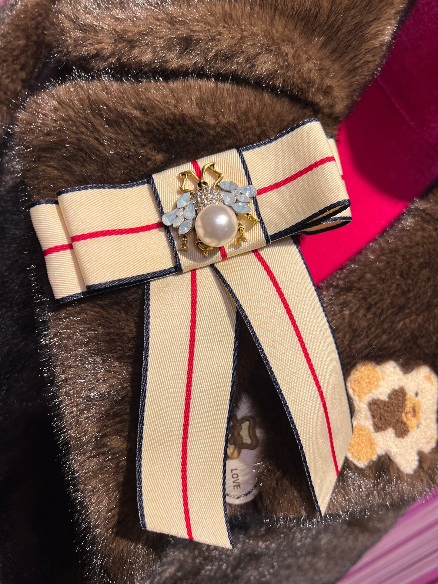 ABpink 🩷 eco visone marrone patch teddy e fiocco beige