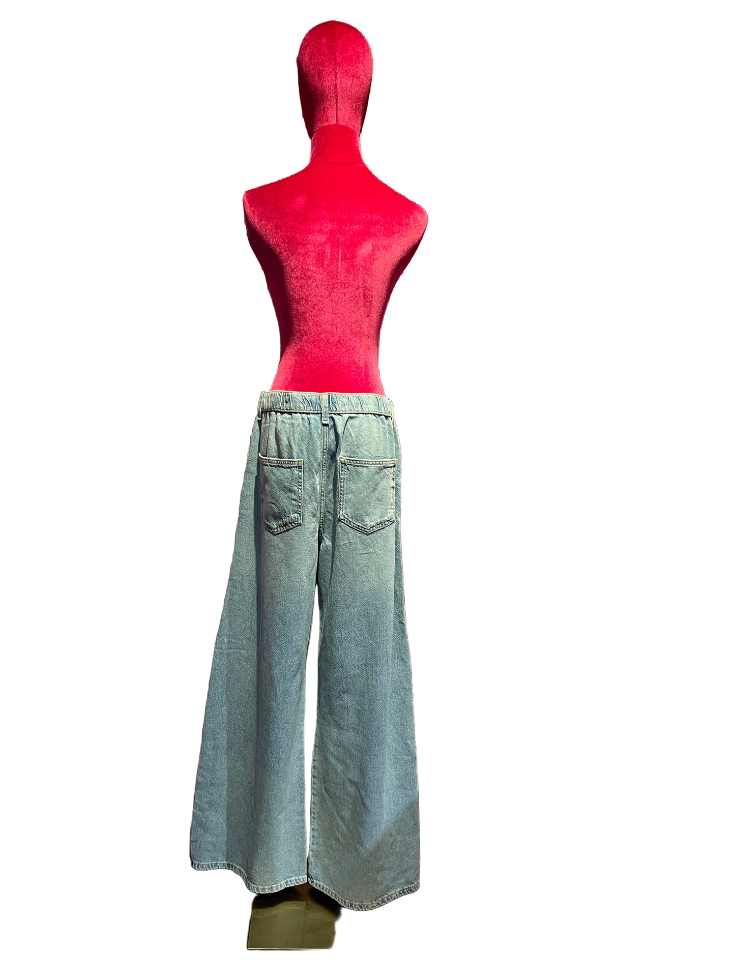 The Room jeans con elastico e laccetto palazzo con applicazione pizzo e paillettes nere
