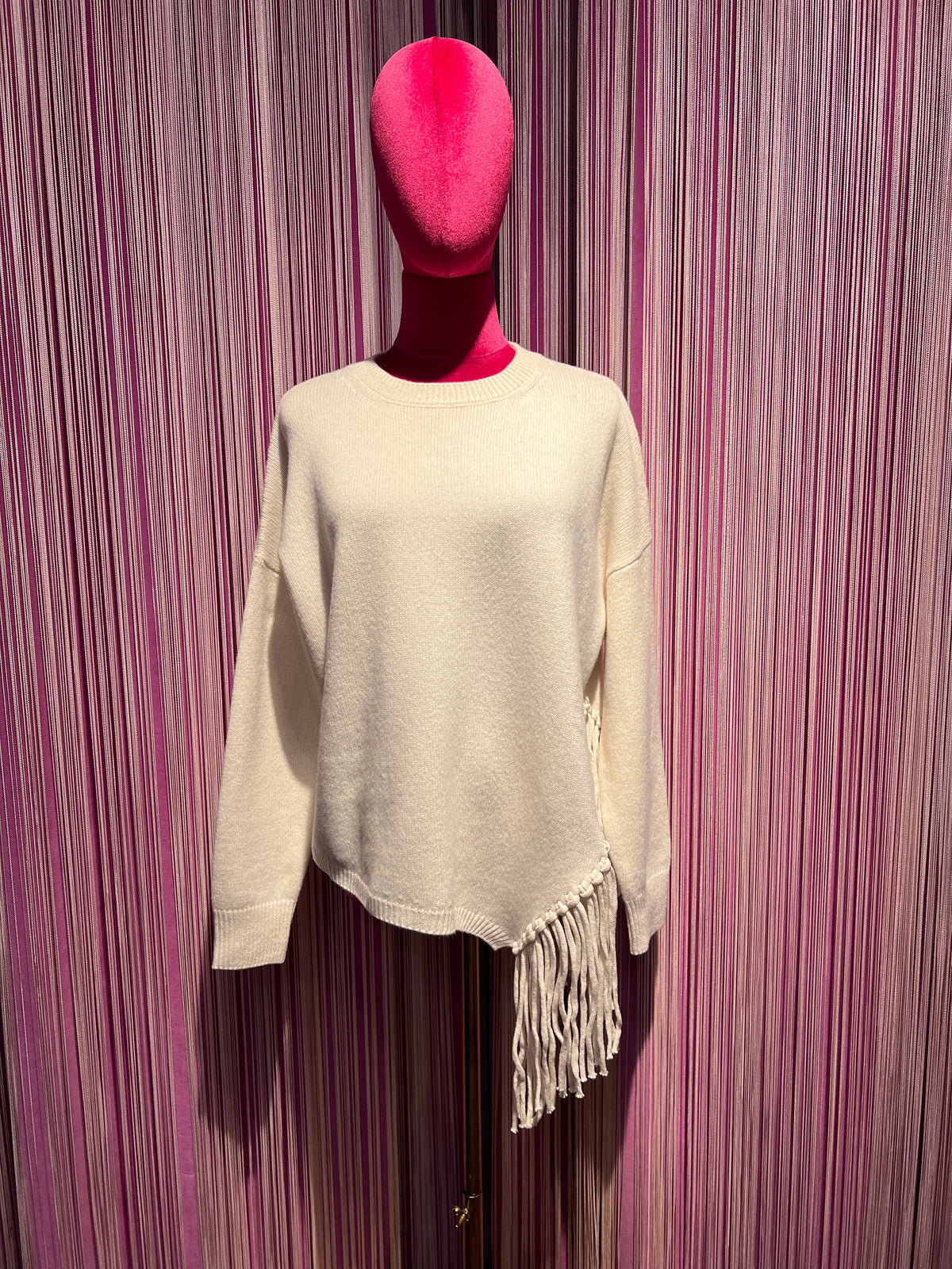 SU official maglia misto lana con frange laterali color latte