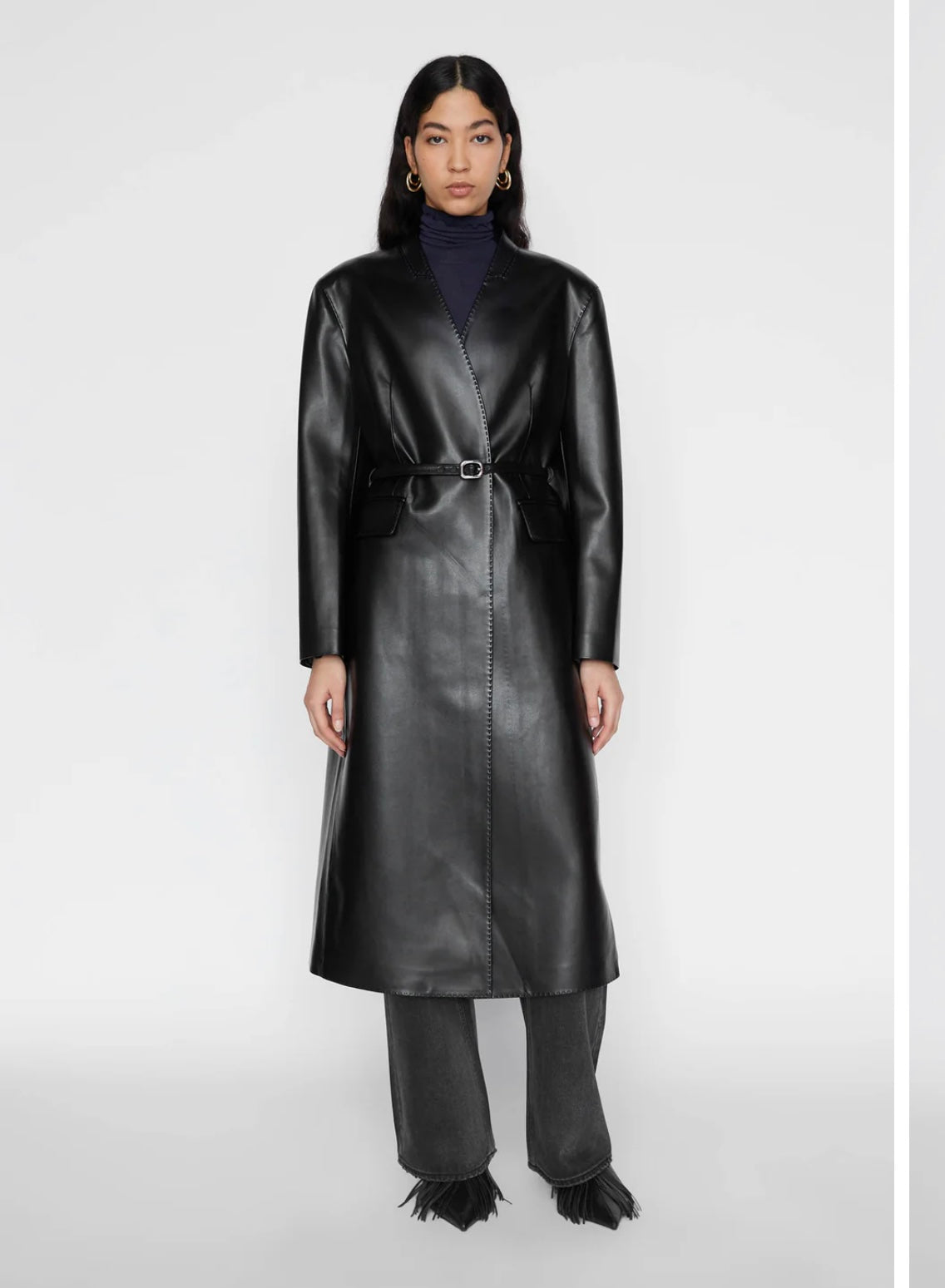 Isabelle Blanche Paris cappotto lungo in ecopelle con cintura