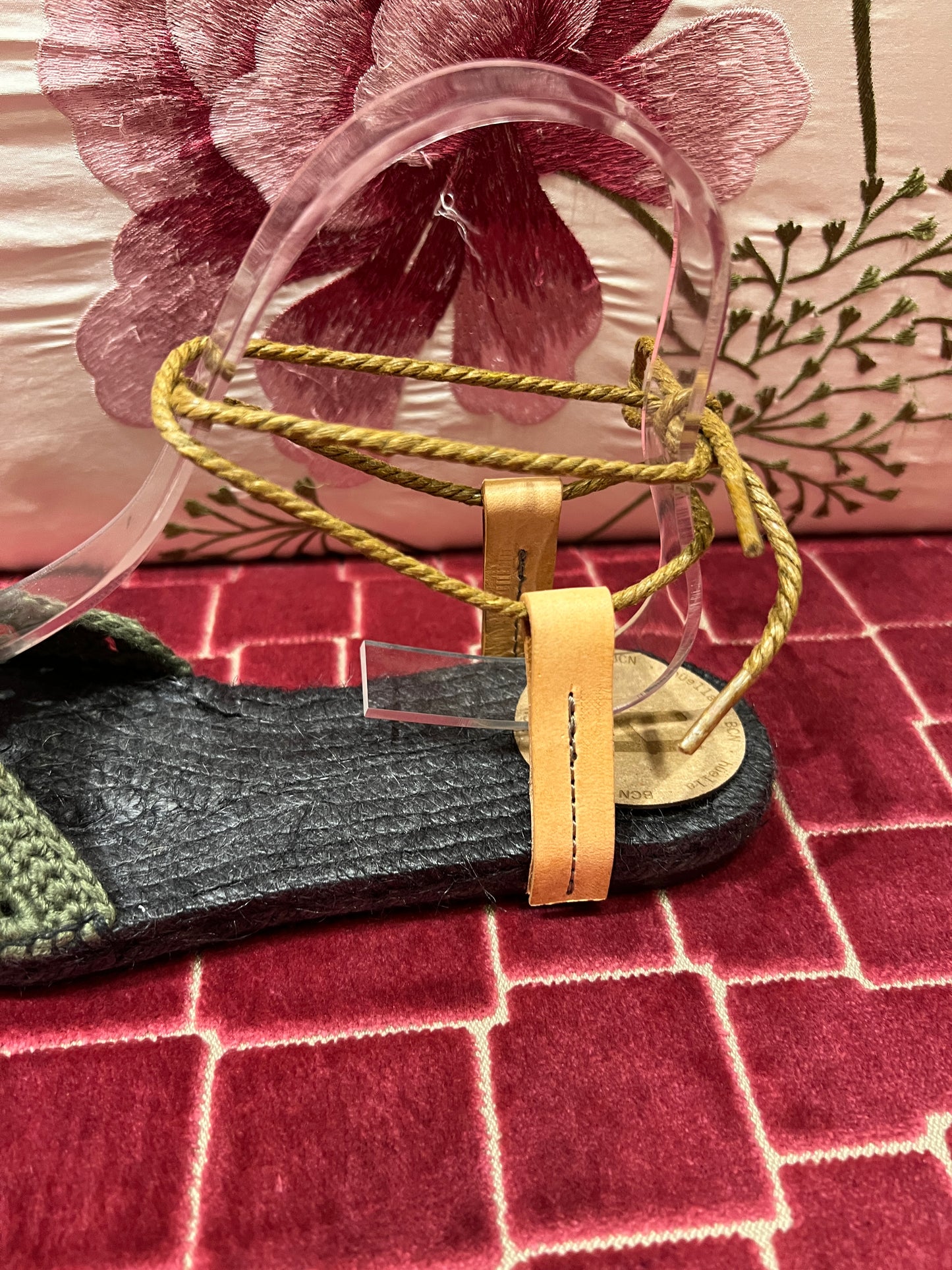 Huella espadrillas crochet verde militare con laccio alla caviglia