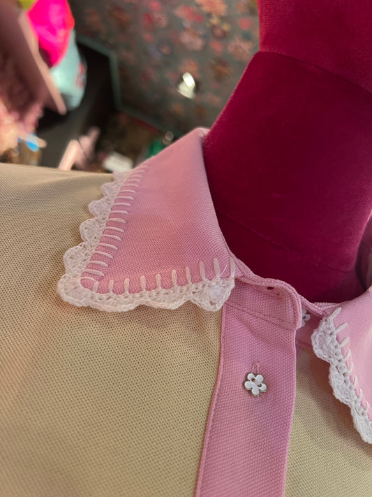 Sincere Paris polo nido d’ape gialla colletto rosa e bianco