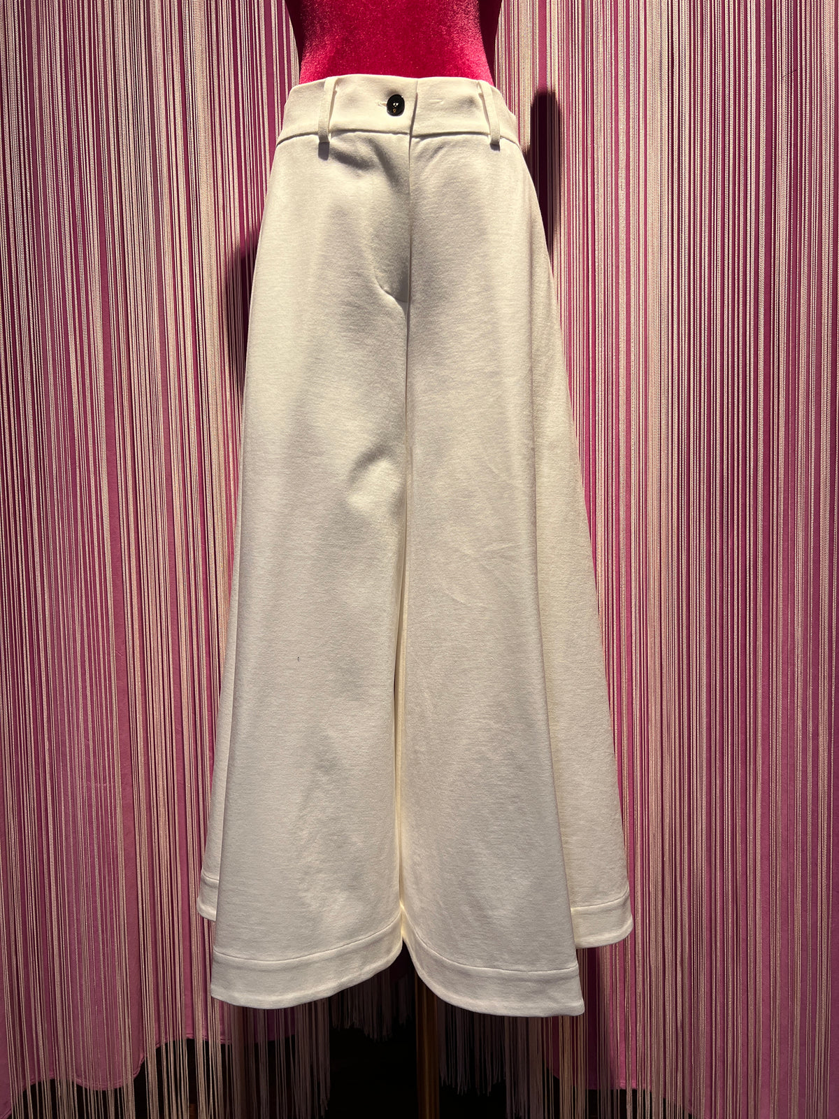 SU official pantalone elasticizzato panna punto Milano gamba ampia