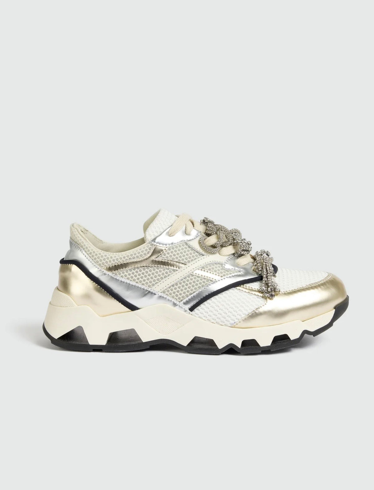 Circus Hotel sneaker bianca oro argento e nera con applicazioni cristalli lacci