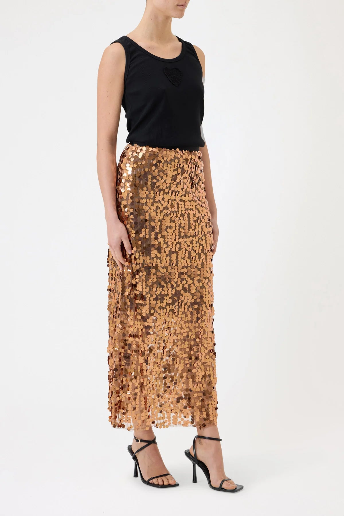 Pink memories -40% di sconto gonna lunga in paillettes cognac