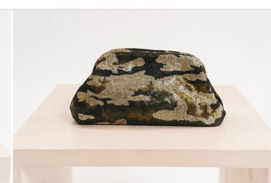 Pink memories clutch paillettes camouflage con tracollina