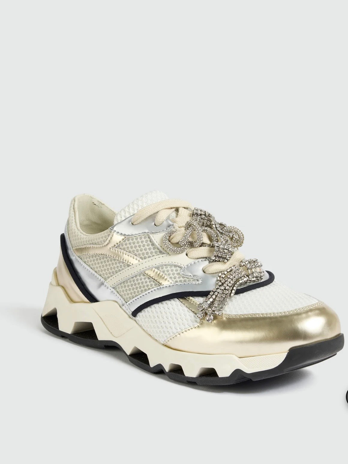 Circus Hotel sneaker bianca oro argento e nera con applicazioni cristalli lacci