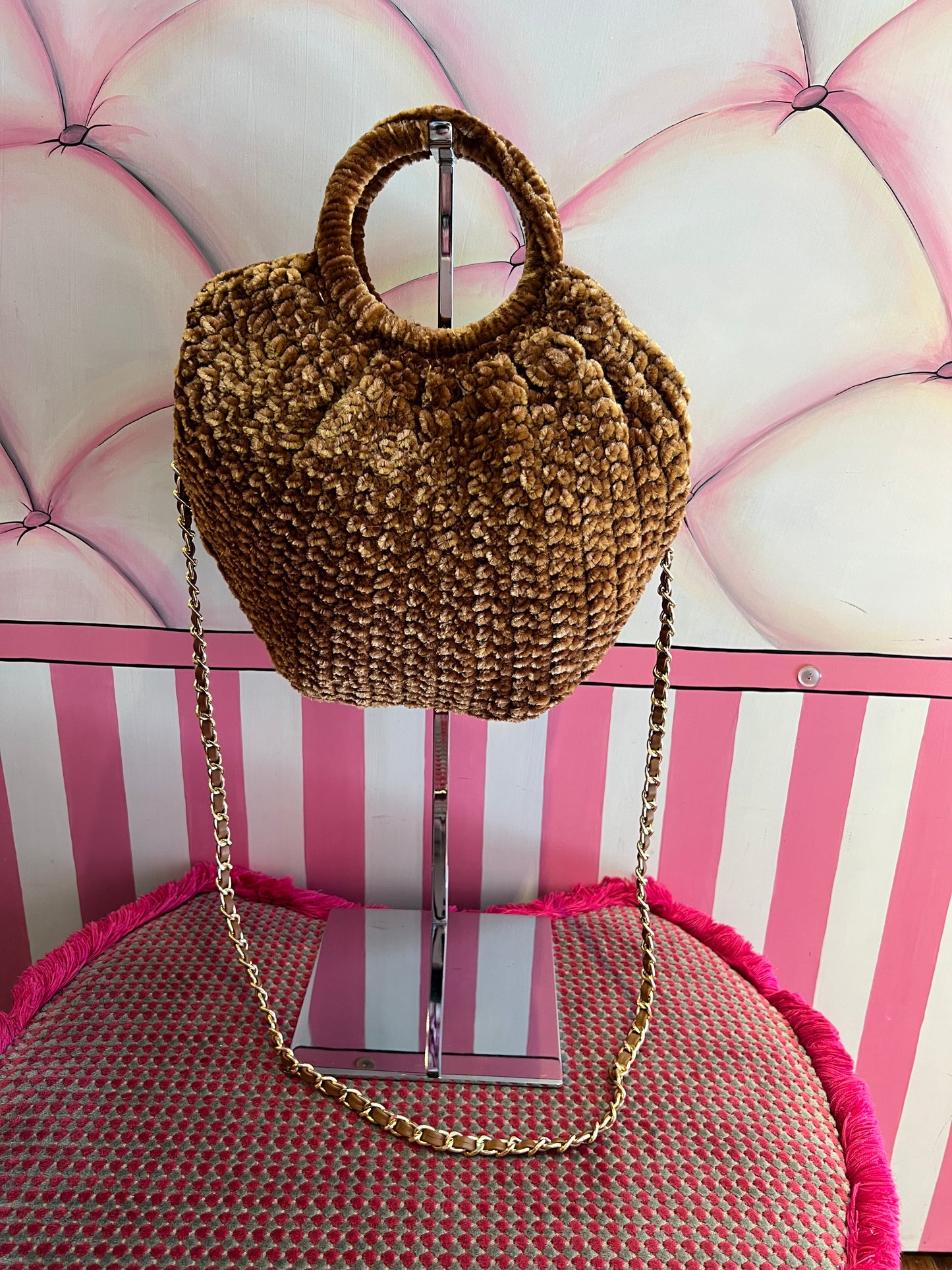 Love & roses borsa tricot ciniglia bronzo con tracollina
