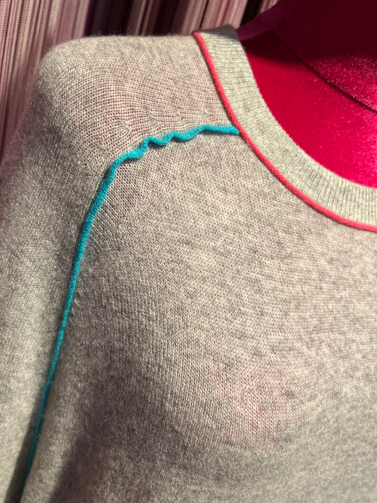 Sincere Paris maglia girocollo  cachemire grigia bordi colorati