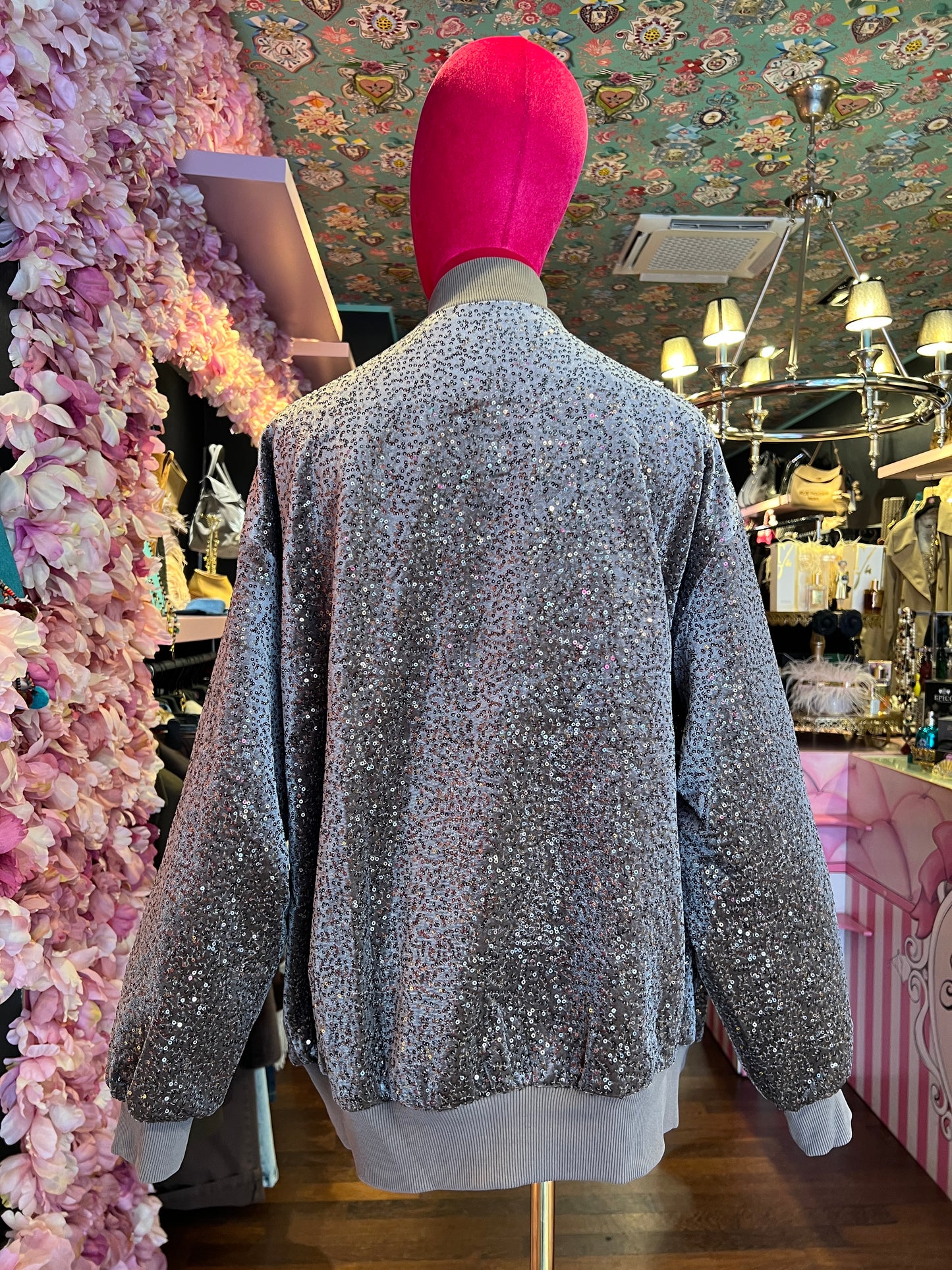 Don’t @me bomber grigio in velluto con micro paillettes