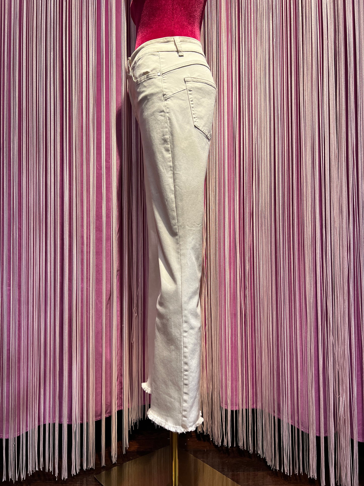 Love & roses jeans pantalone 5 tasche panna sfrangiato