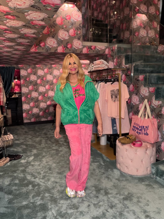 Frok pantalone spugna disegno palme rosa con elastico in vita
