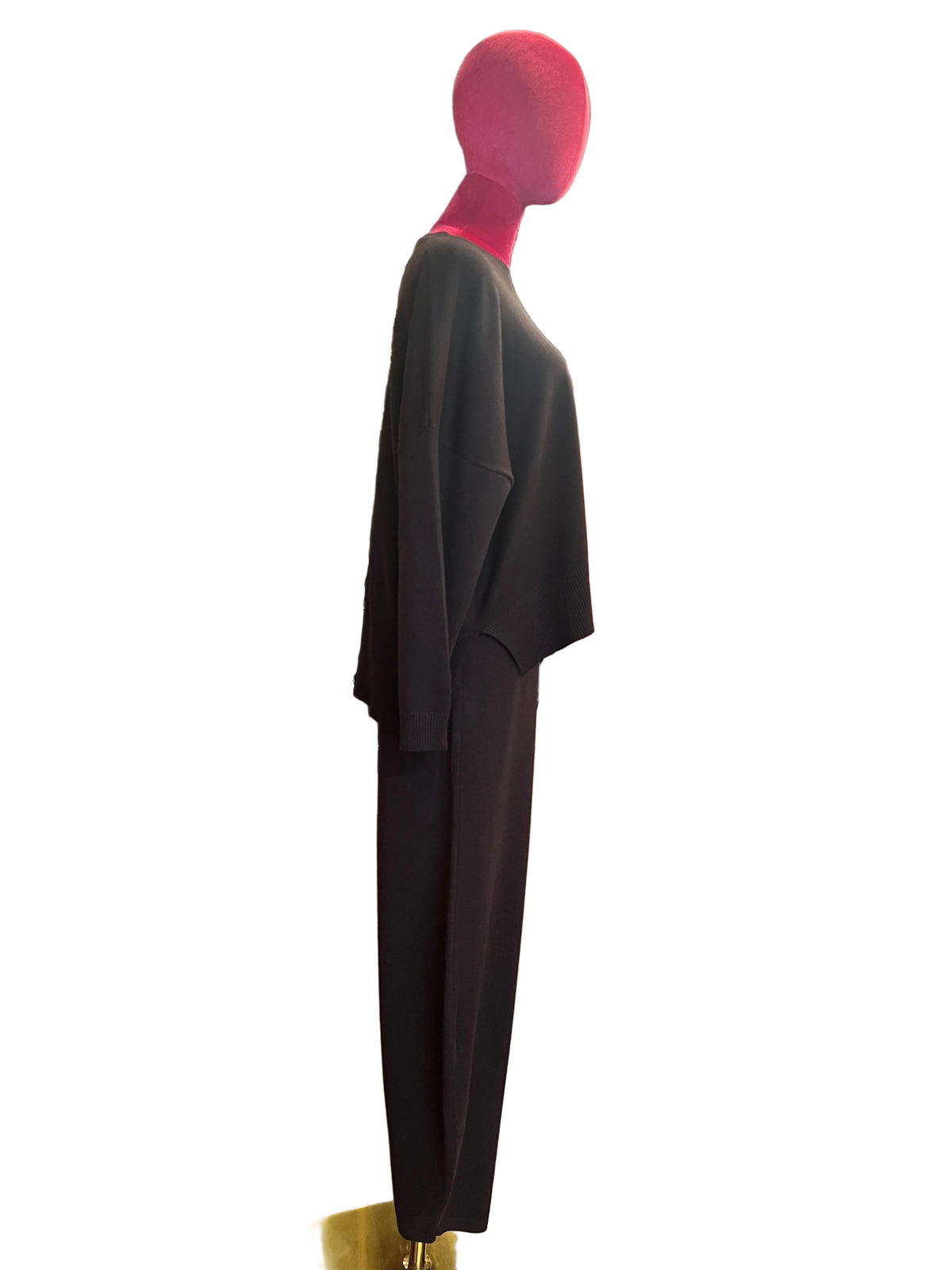 The room completo tre pezzi marrone gilet simil pelliccia pantalone e maglia