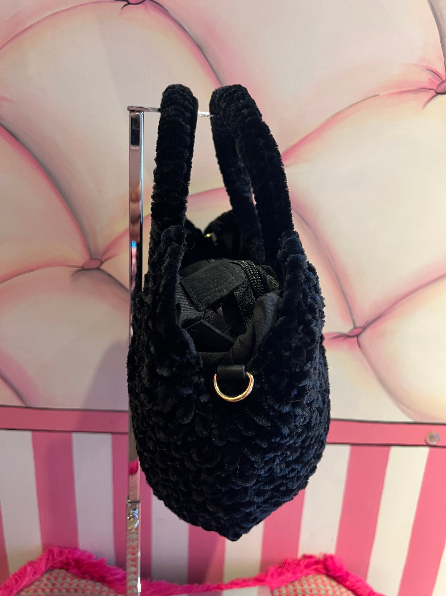 Love & roses borsa tricot ciniglia nera con tracollina