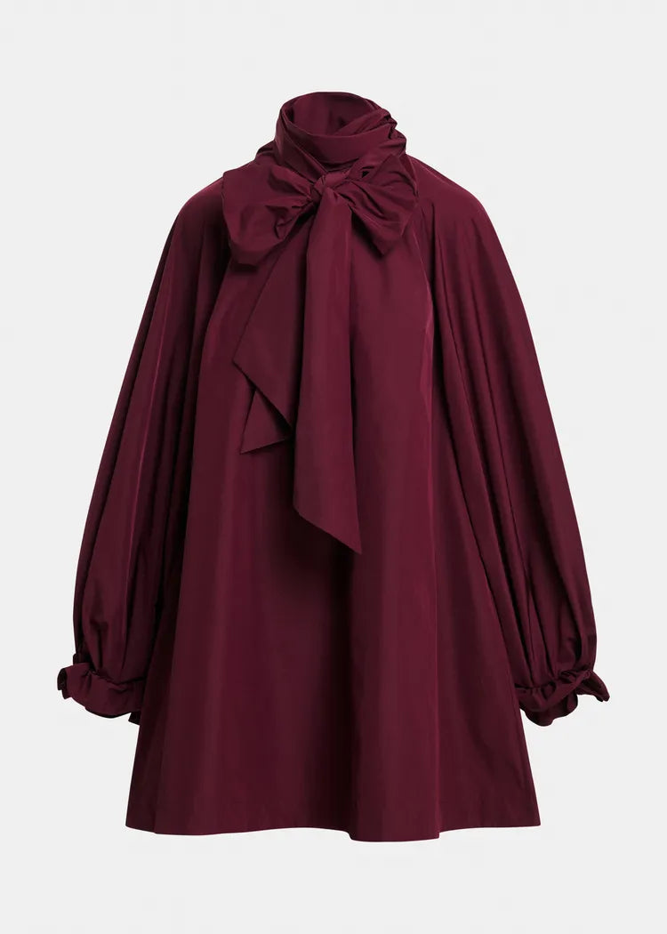 Essentiel antwerp abito oversize bordeaux trapezio con fiocco al collo