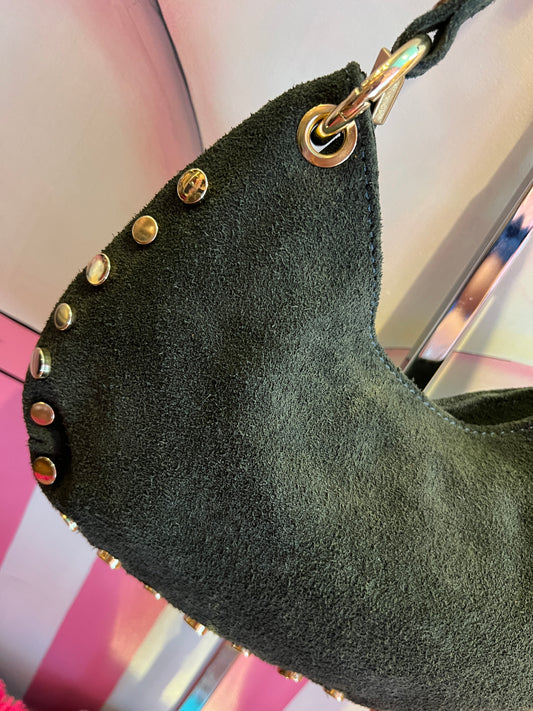 Borsa con tracollina verde militare con borchiette