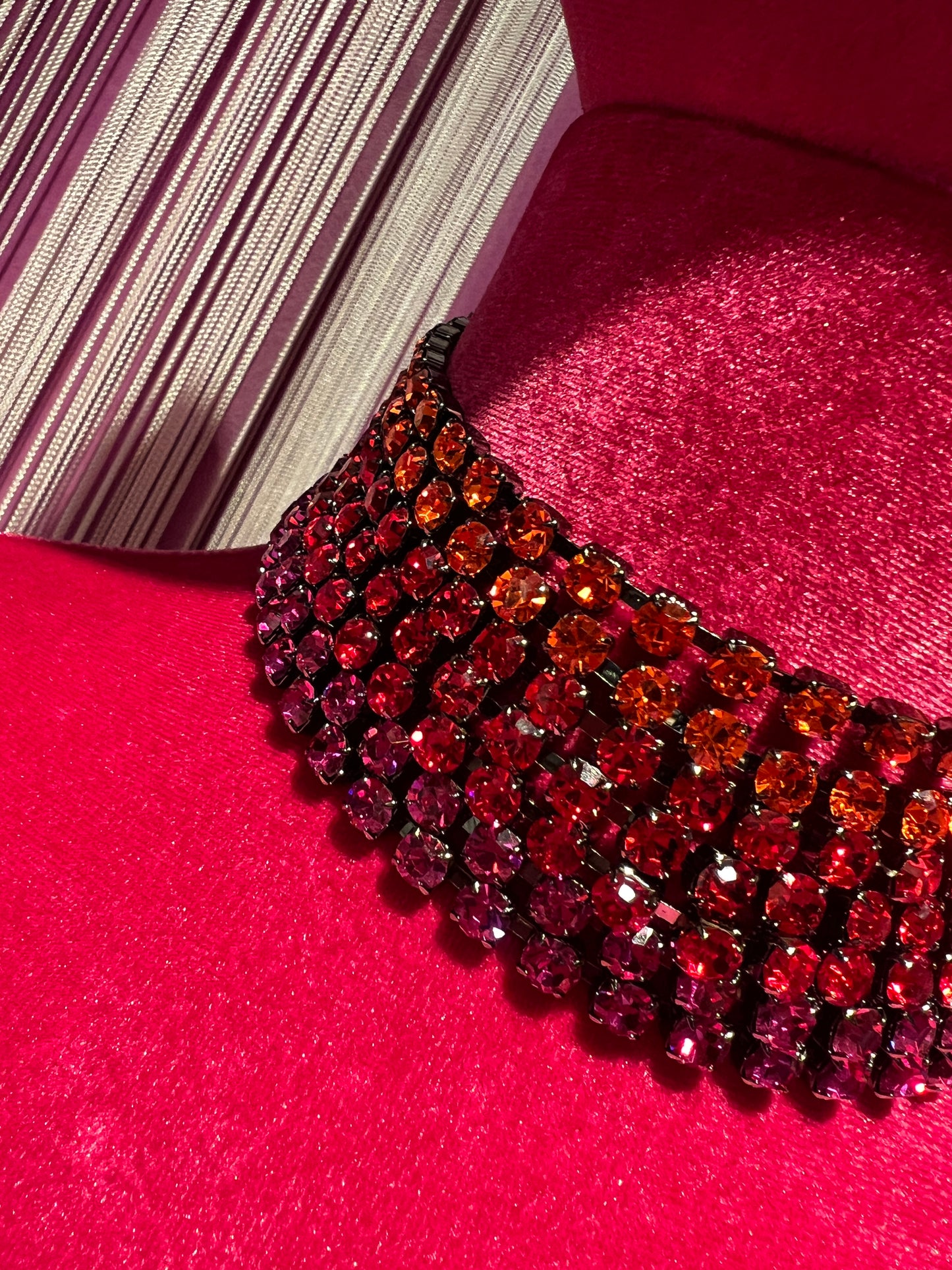 Choker cristalli 7 fili arancio rosso e rosa