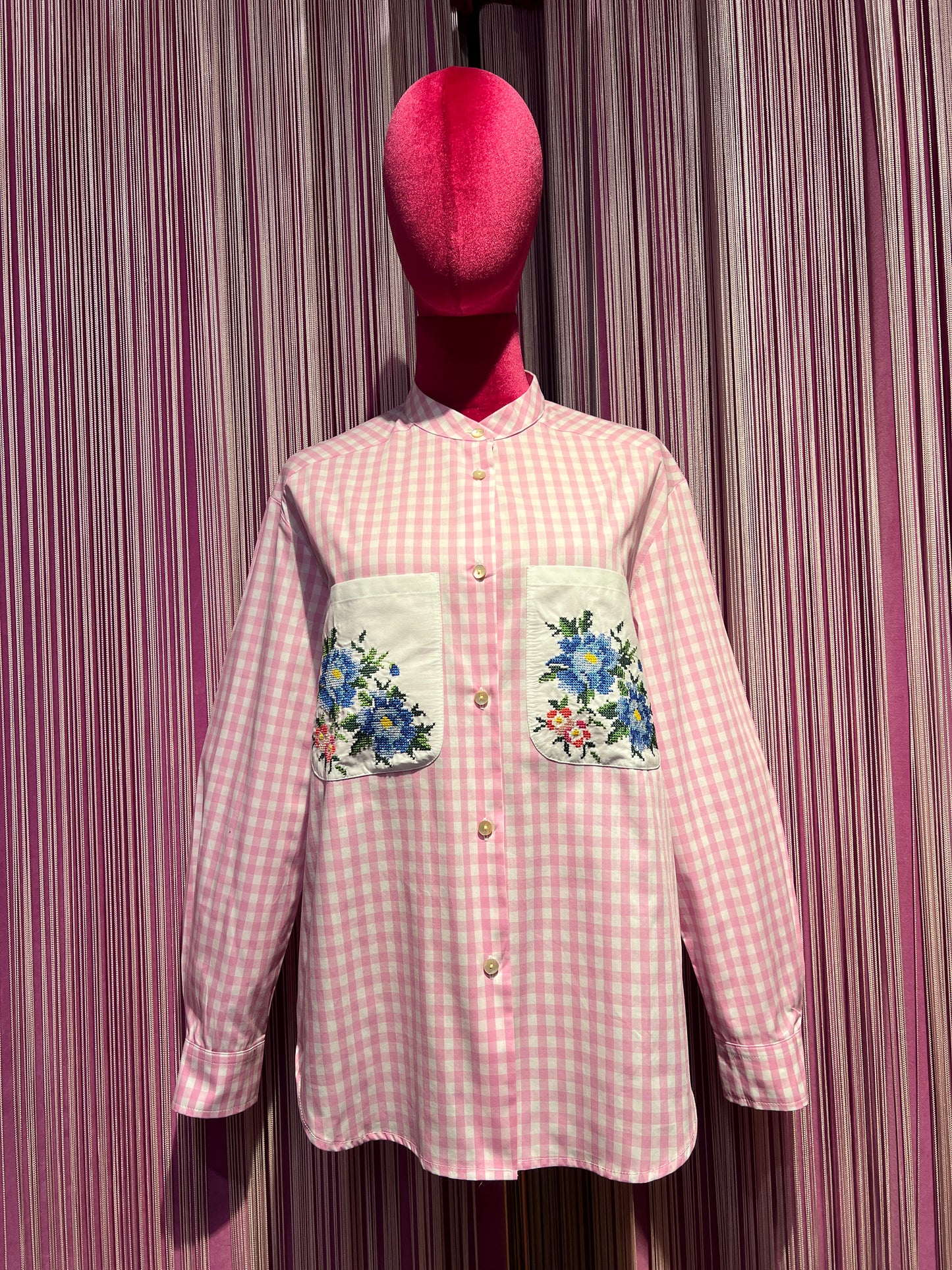 Miki Thumb camicia manica lunga  quadretti vichy e ricami