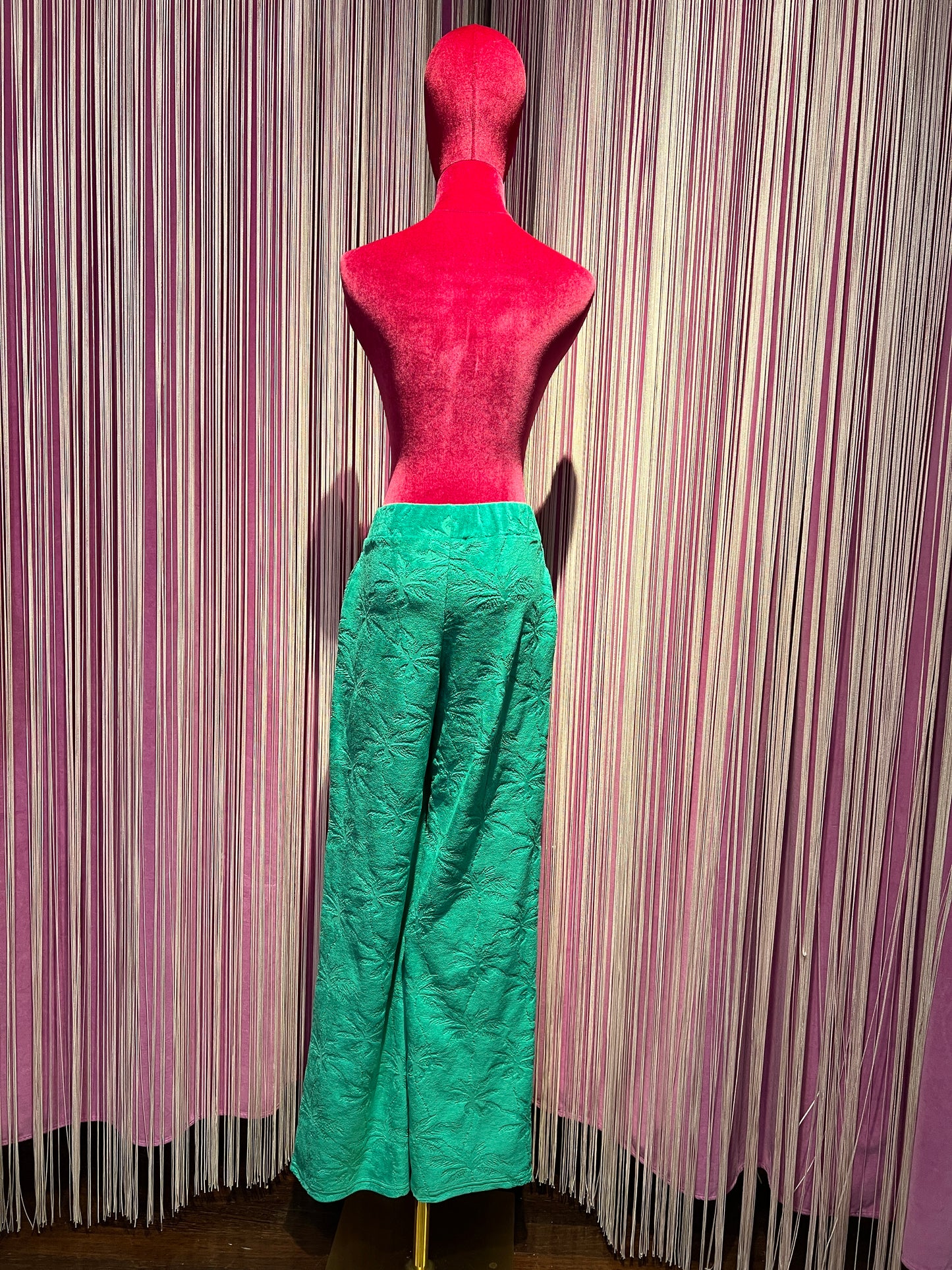 Frok pantalone in spugna verde bandiera disegno palme con elastico in vita