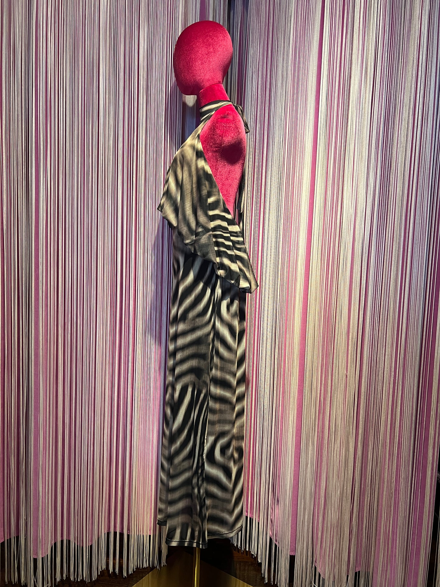 Mon amour Paris abito lungo scollato con elastico in vita stampa animalier
