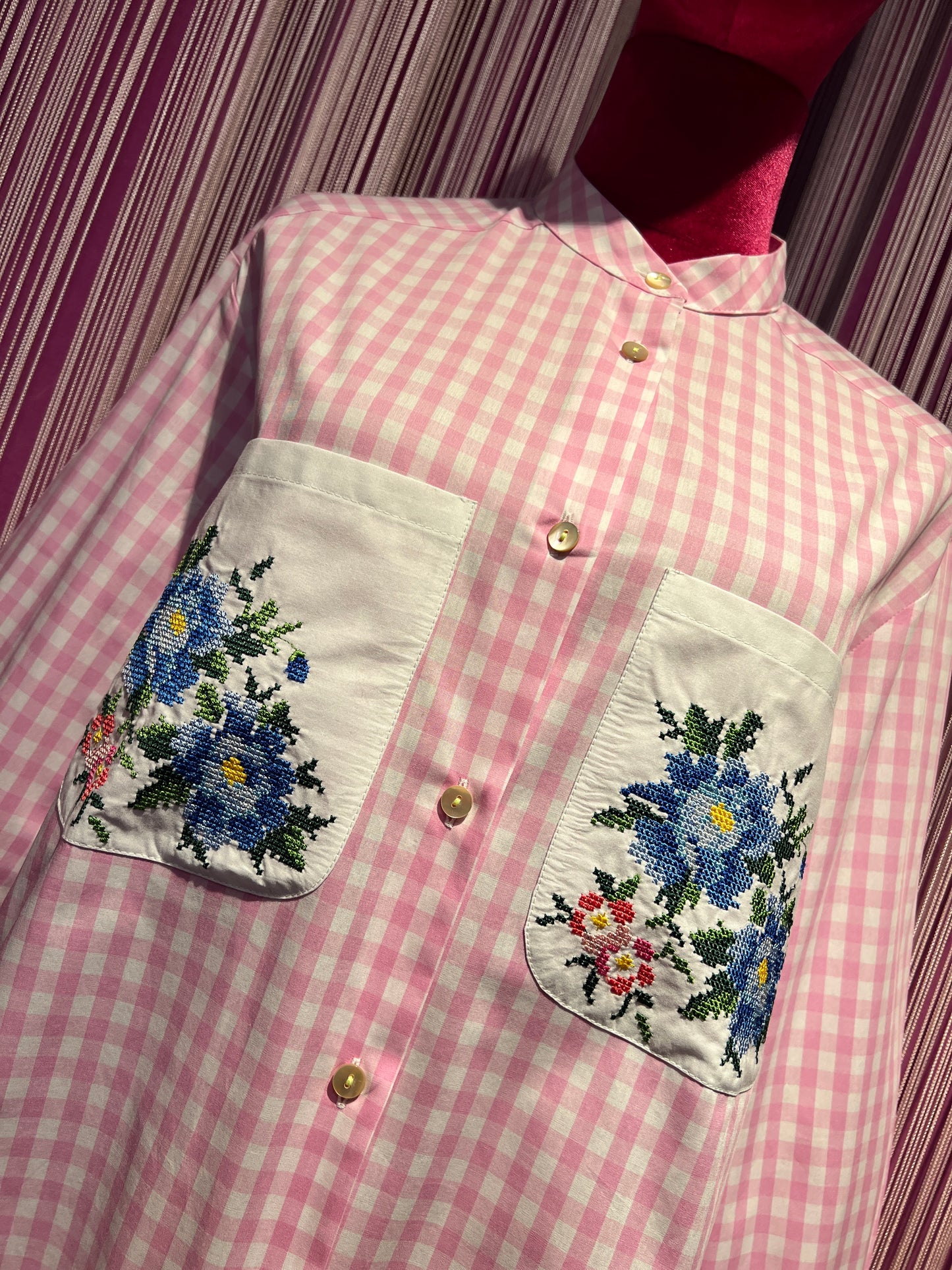 Miki Thumb camicia manica lunga  quadretti vichy e ricami