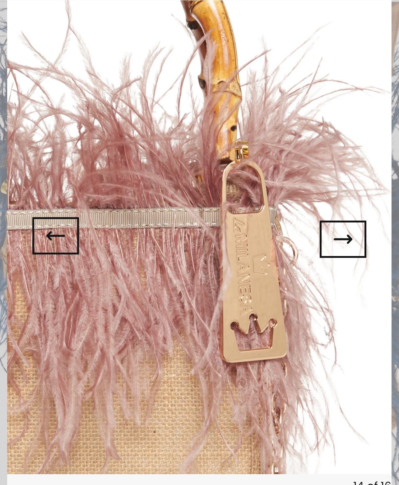La Milanesa -30% di sconto borsa  intrecciata in juta manici in bamboo tracollina dorata violetta small rosa