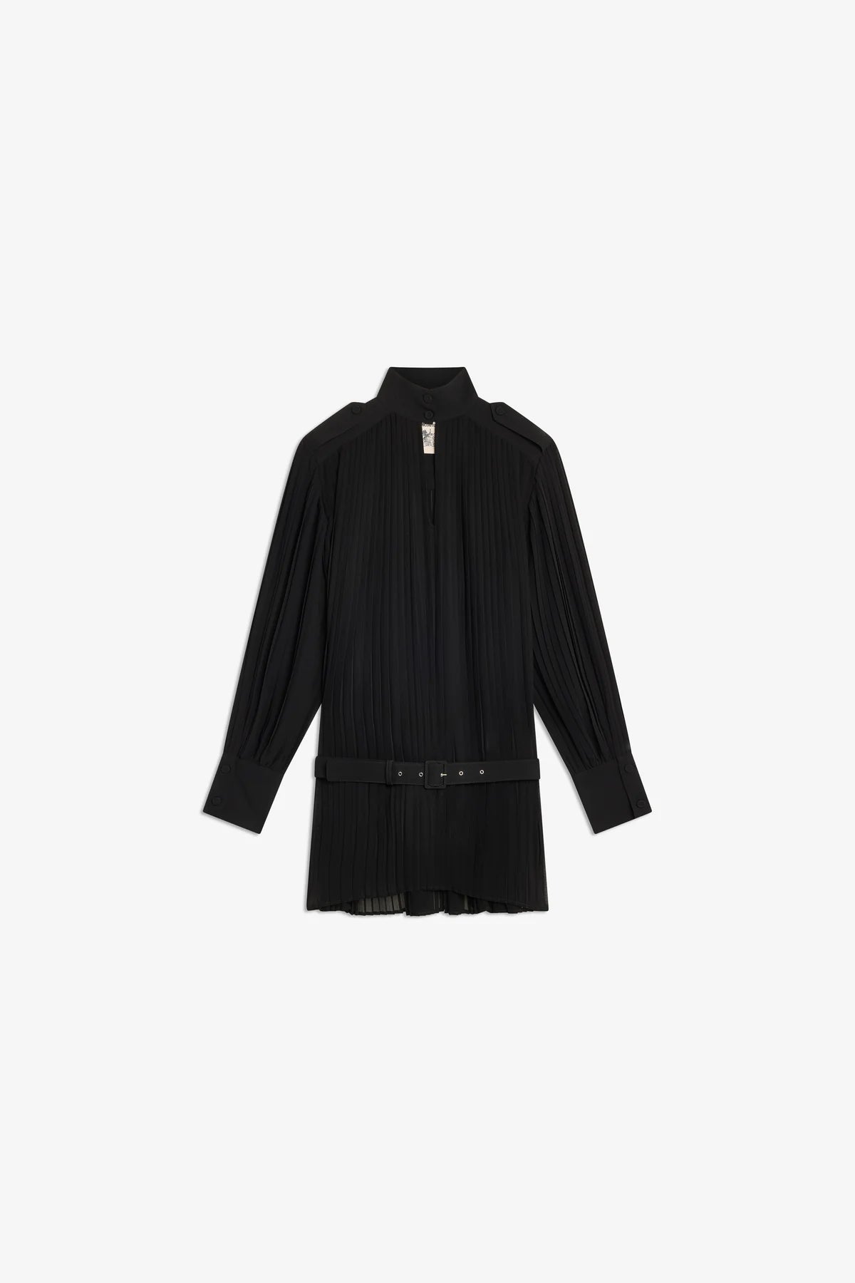 Semicouture abito in georgette plissettato con cintura altezza bacino