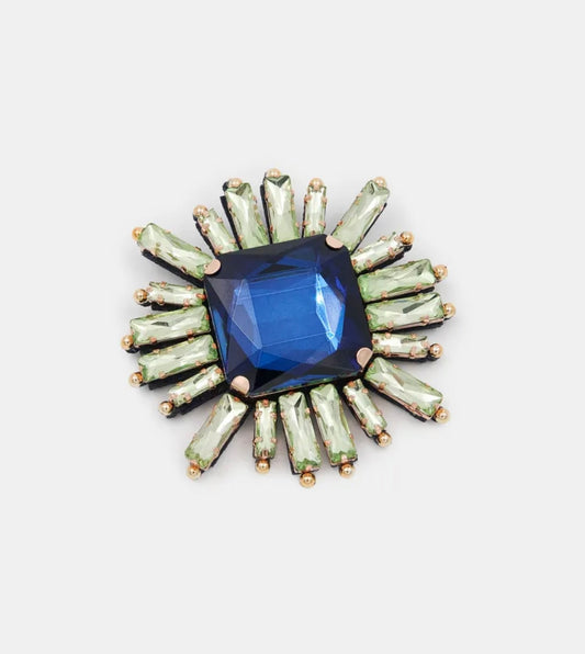 Essentiel antwerp spilla strass blu scuro e verde chiaro