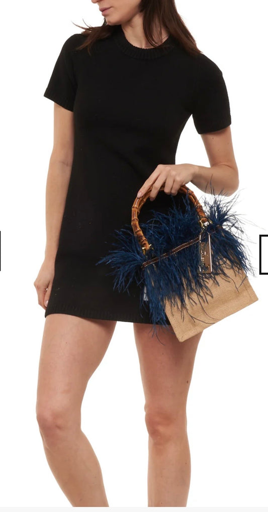 La Milanesa borsa intrecciata in juta manici in bamboo tracollina dorata violetta small blu