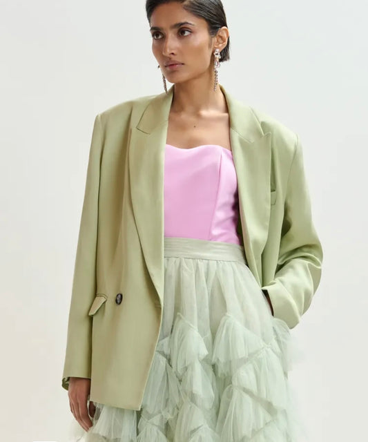 Essentiel antwerp blazer over doppiopetto verde chiaro a taglio dritto