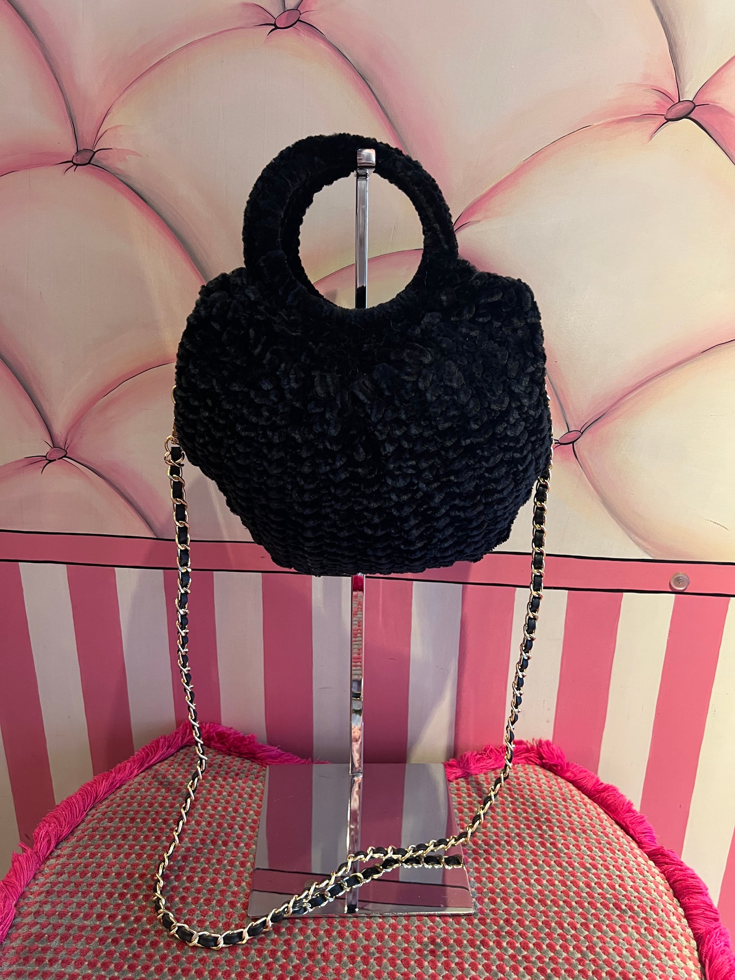 Love & roses borsa tricot ciniglia nera con tracollina