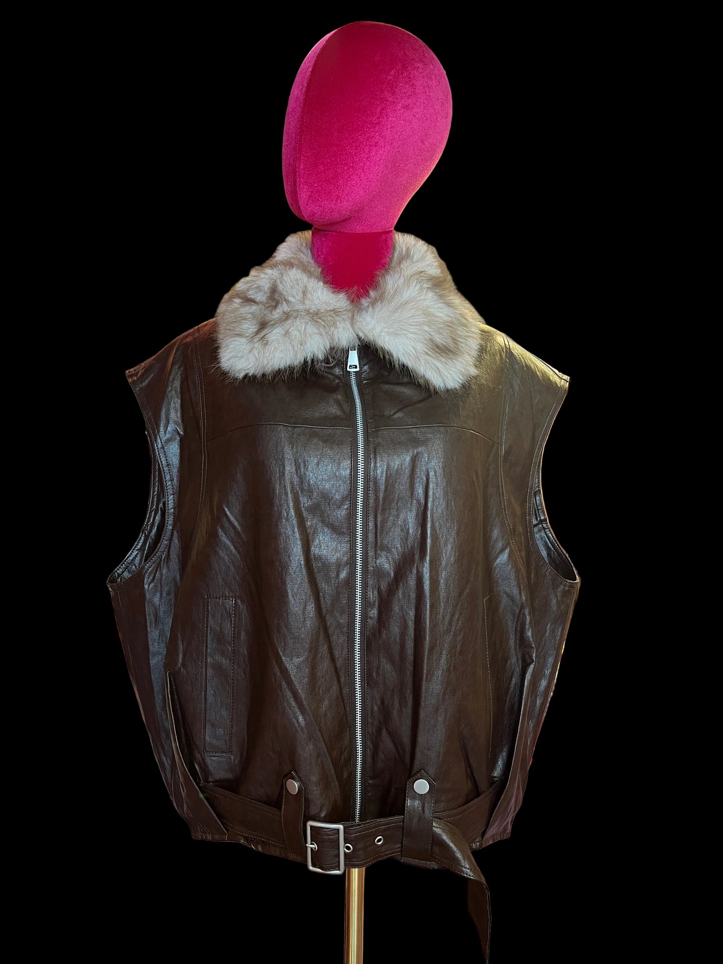 Mon amour Paris gilet ecopelle con collo pelliccia rimovibile marrone