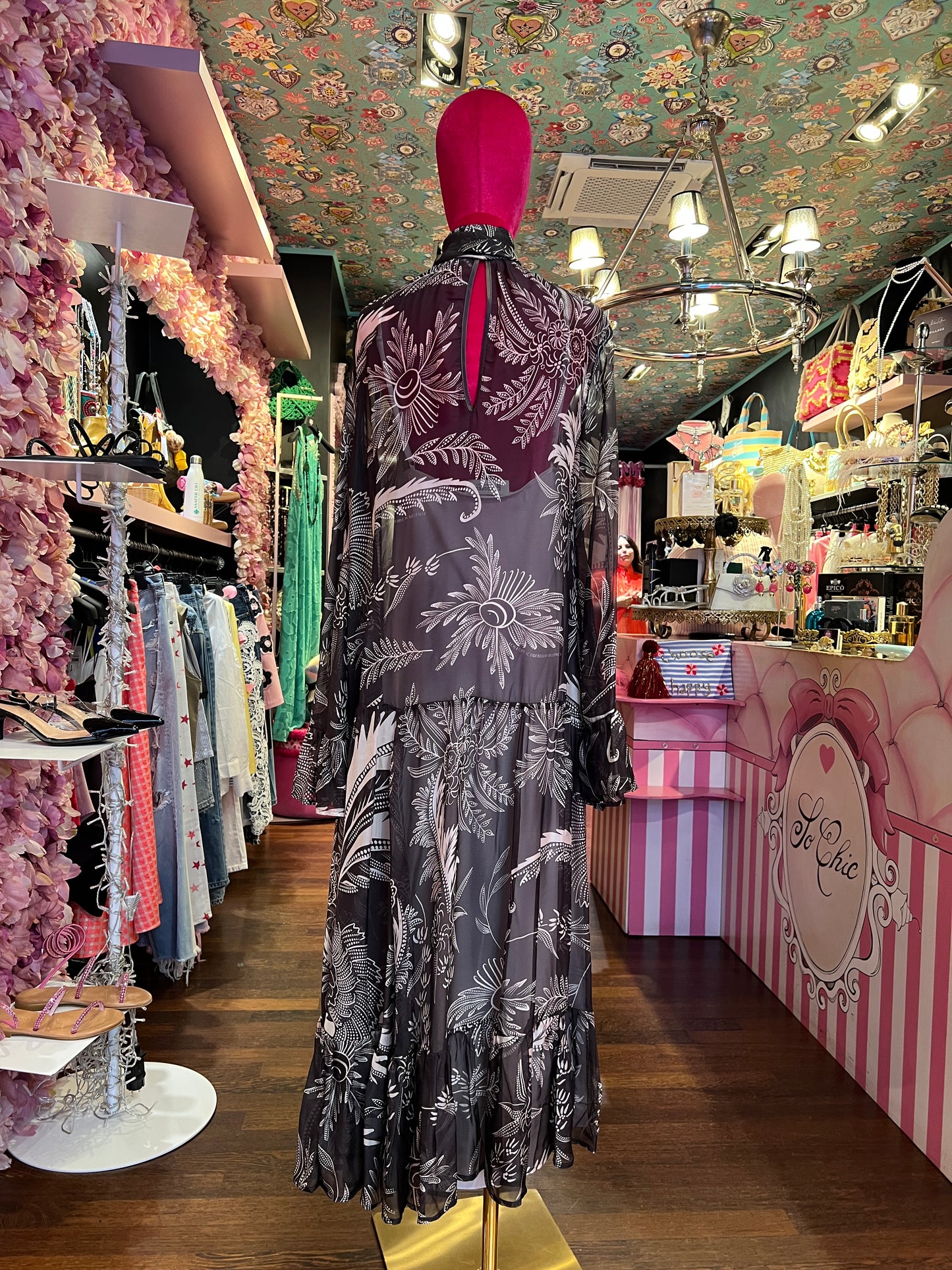 5 Progress abito lungo chiffon fantasia floreale e foulard removibile