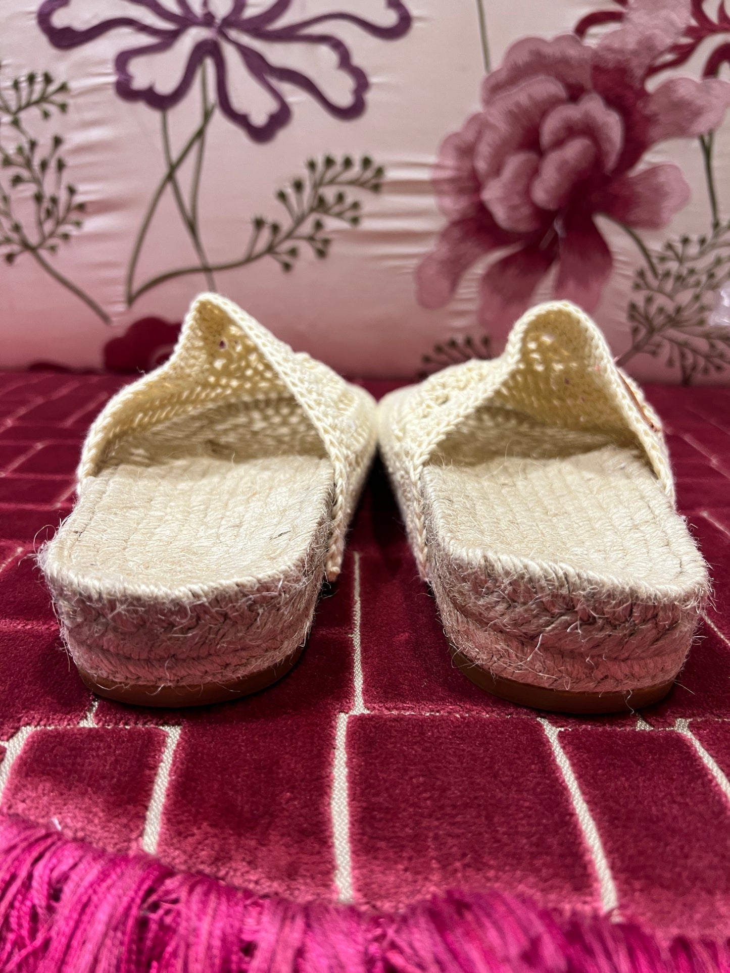 Huella espadrillas crochet panna aperte dietro