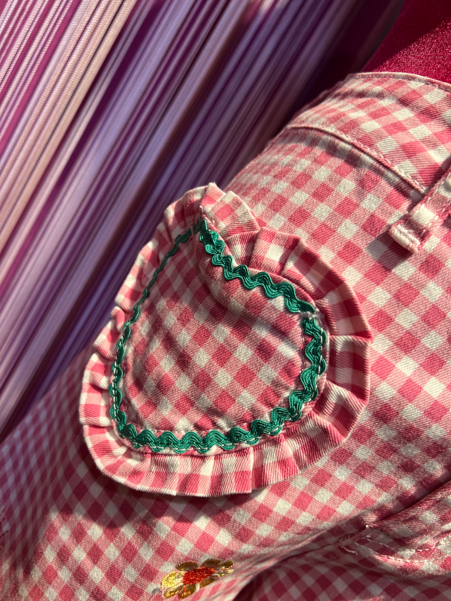 Love & roses pantalone a quadretti rosa e bianco tasche a cuore